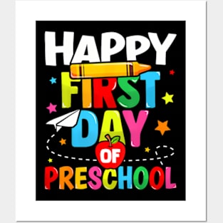 Happy First Day Of Preschool Teachers Kids Back To School Posters and Art